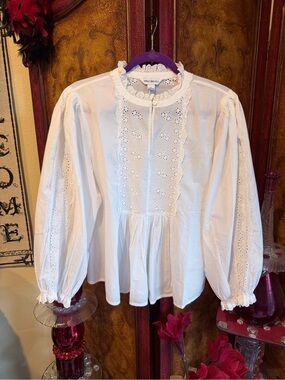 April Cornell White Eyelet Peasant Blouse